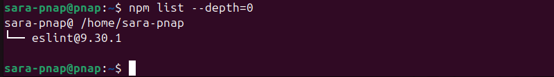 npm list --depth=0 terminal output