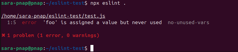 npx eslint . terminal output