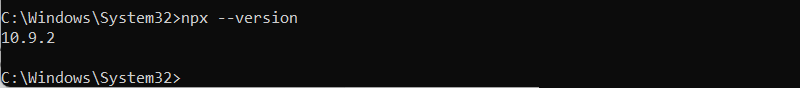 npx --version cmd output