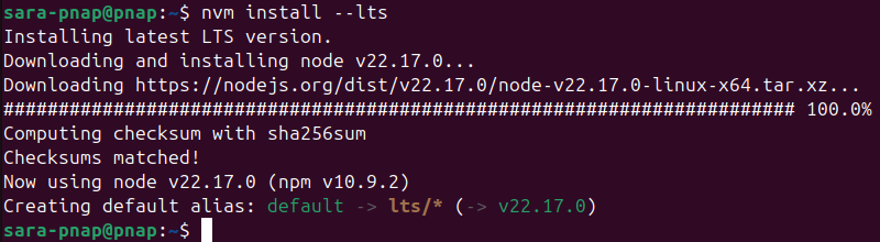 nvm install --lts terminal output