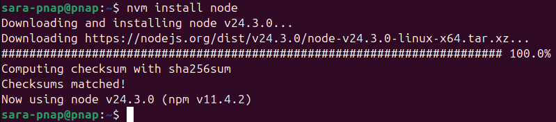 nvm install node terminal output