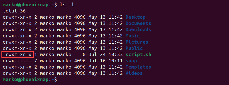 Checking file permissions with the ls command.