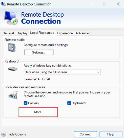 Click More under Local devices and resources.