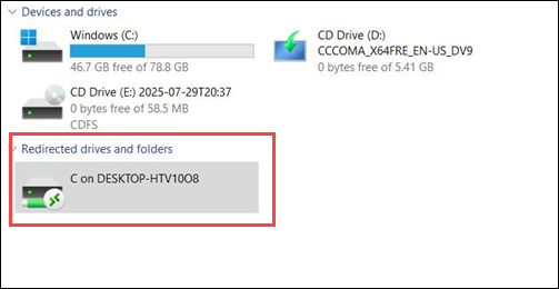 Redirected drives and folders section