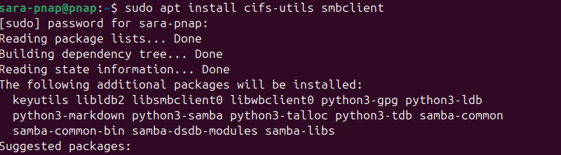 sudo apt install cifs-utils smbclient terminal output