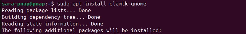 sudo apt install clamtk-gnome terminal output