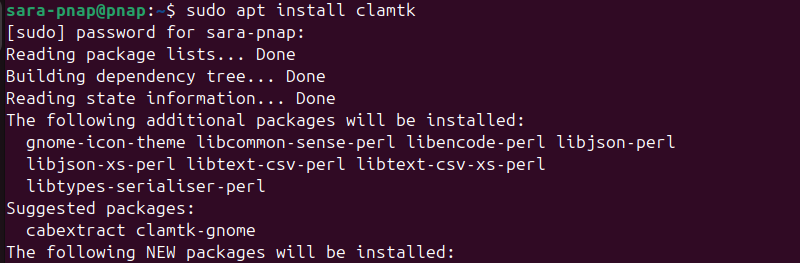 sudo apt install clamtk terminal output