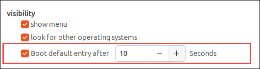 Boot default entry after x seconds
