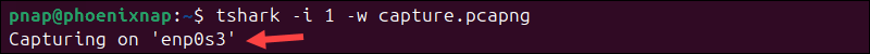 Capturing packets using tshark.