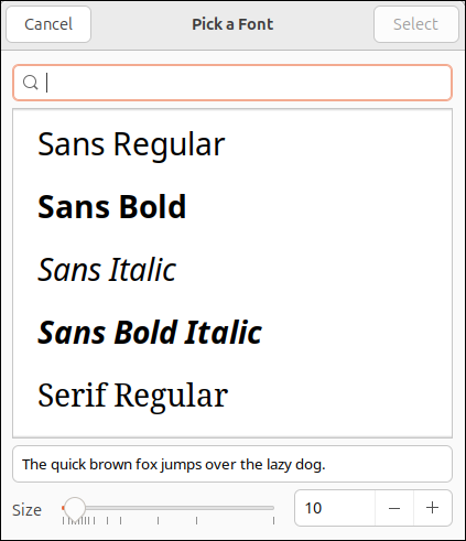Choose font type and size