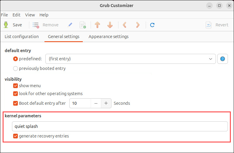 Edit kernel parameters