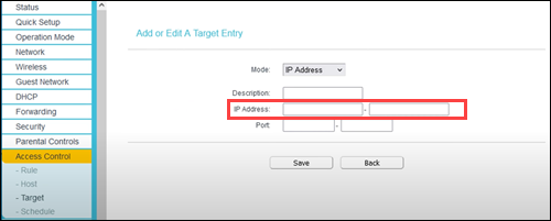 Enter the IP address you want to block.