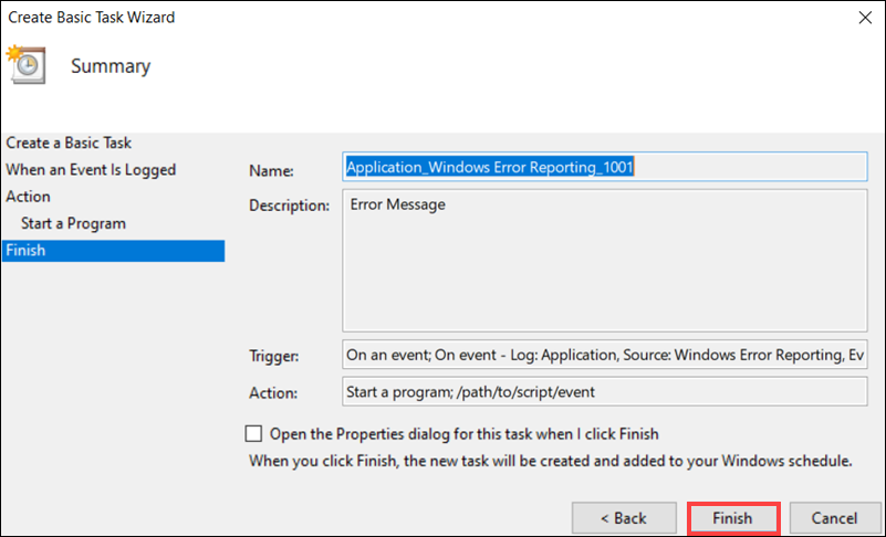 Save task in Event Viewer.