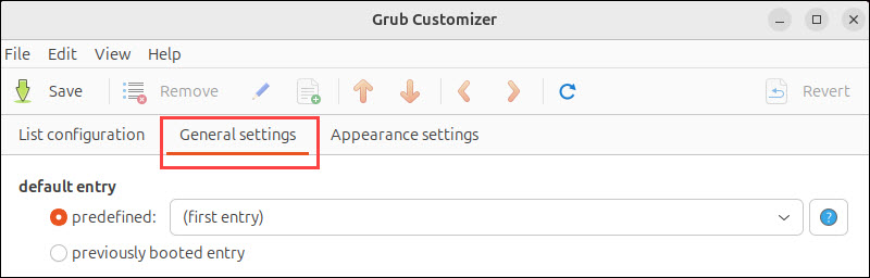 General settings tab
