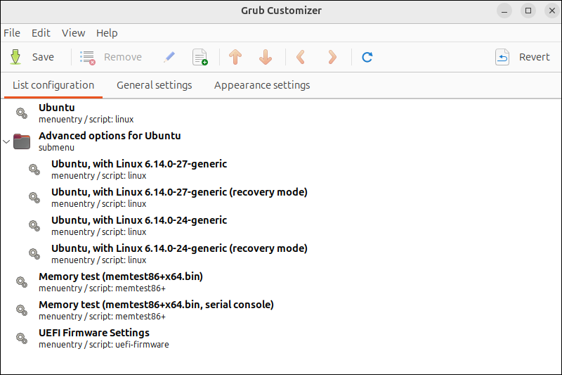 GRUB Customizer interface