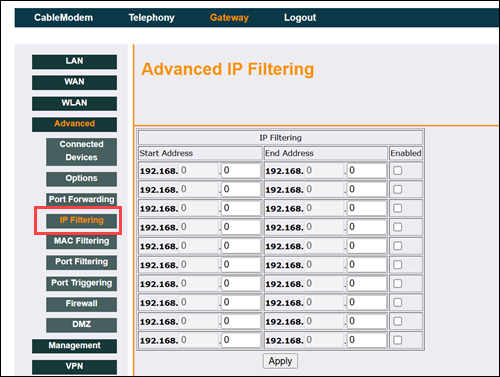 IP filtering