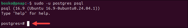 Log in to psql.