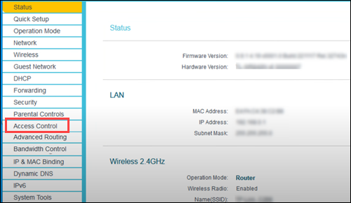 Router Access Control page