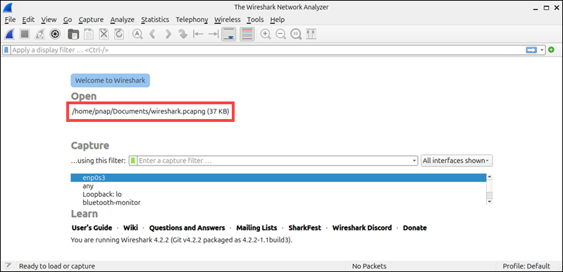 Open saved capture file in Wireshark.