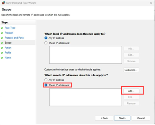  Select These IP addresses and click Add