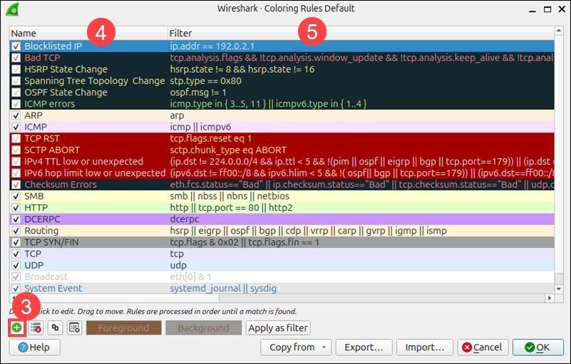 Setting a custom color in Wireshark.