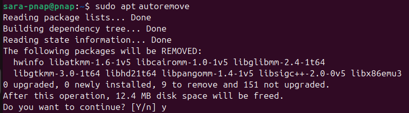 sudo apt autoremove terminal output