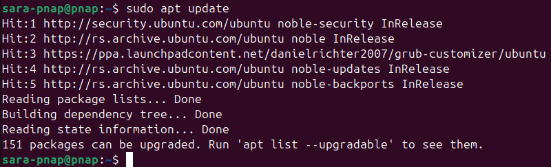 sudo apt update terminal output
