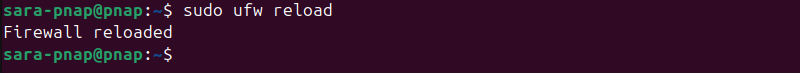 sudo ufw reload terminal output