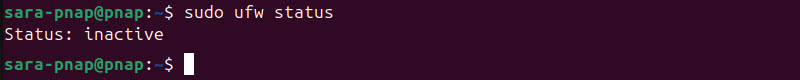 sudo ufw status inactive terminal output