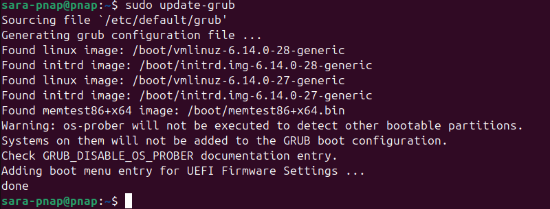 sudo update-grub terminal output