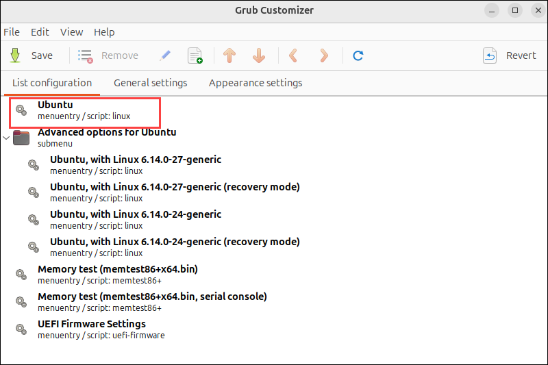 The left Panel in Grub customizer