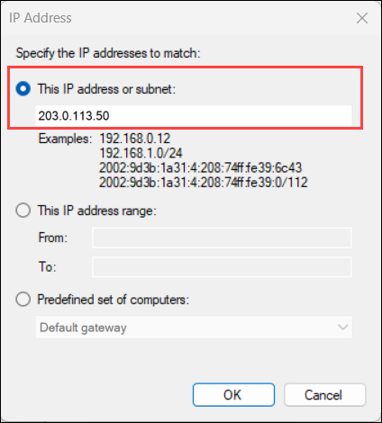 Type in the IP address you want to block