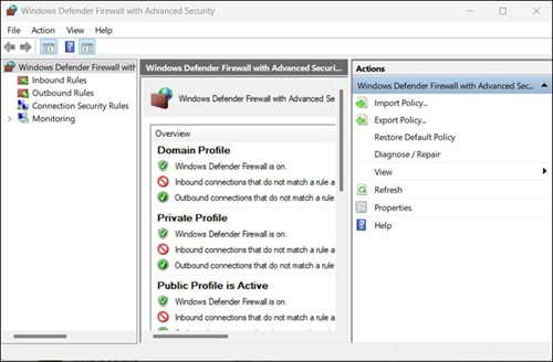 Windows Defender Firewall control panel