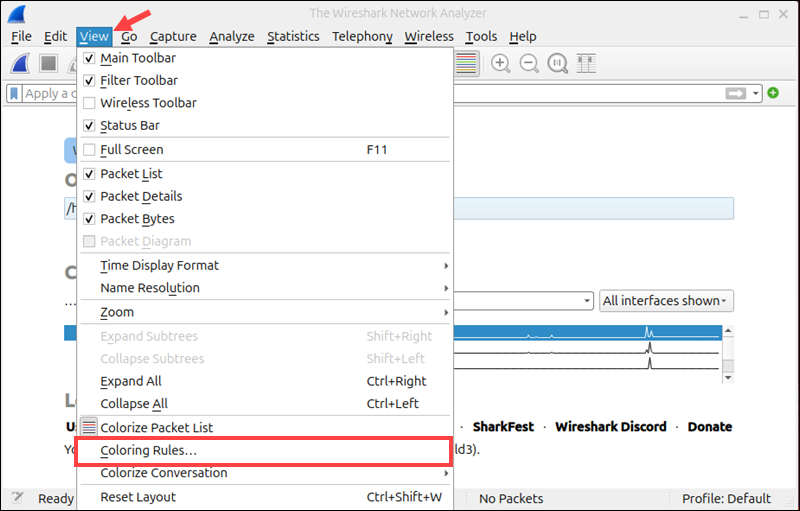 Coloring rules in Wireshark.