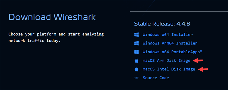 Downloading Wireshark for macOS.