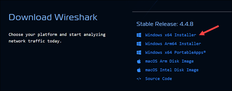 Downloading the Wireshark installer from the official page.