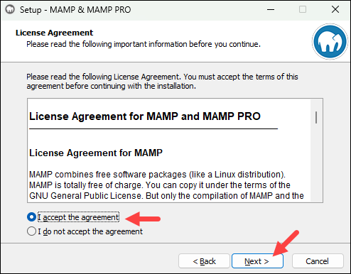 Accept the license agreement.