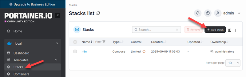 Portainer environment dashboard.
