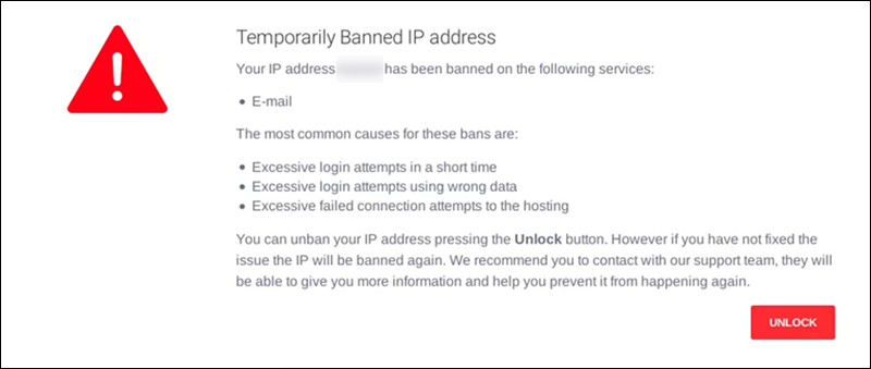 Blocked IP address on a website.