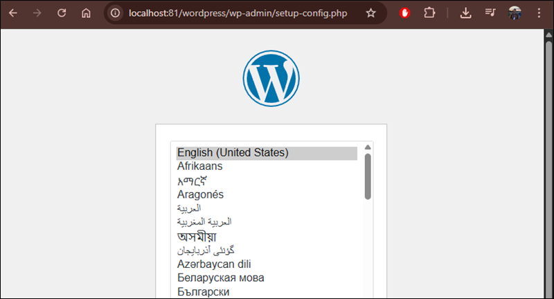 Choose WordPress installation language.