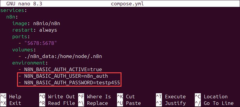 An example Docker Compose file for deploying n8n on Docker.