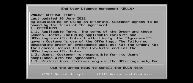 ESXi EULA screen.