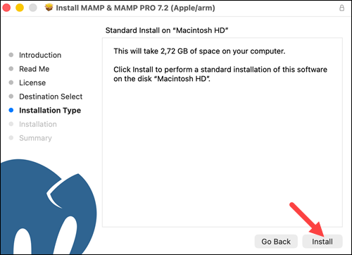 Install MAMP on macOS.