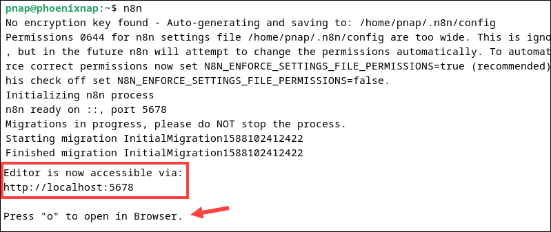 Launching n8n in Debian.
