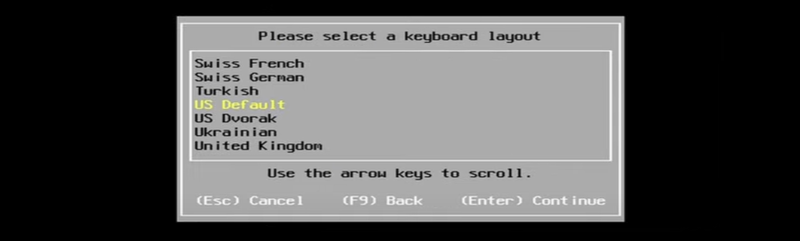 Selecting a keyboard layout.