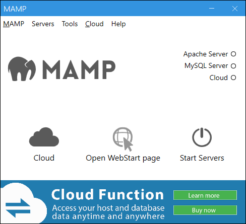 MAMP control panel.