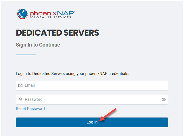 The sign in page for the Dedicated Servers portal.