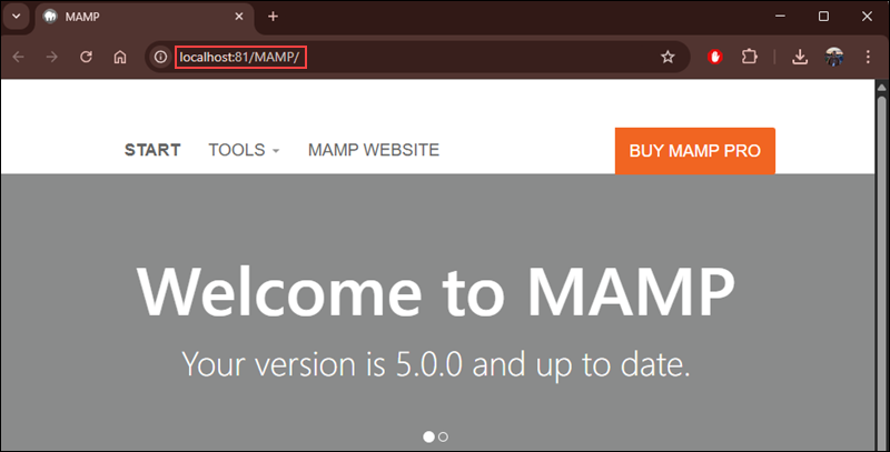 MAMP start page.