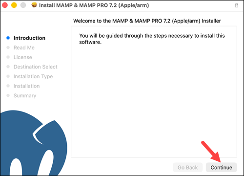 MAMP installation welcome screen.