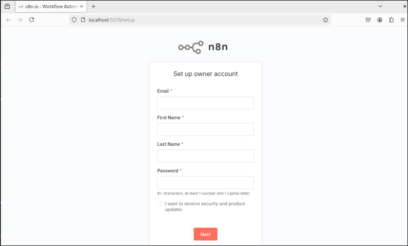 Create n8n account in browser.